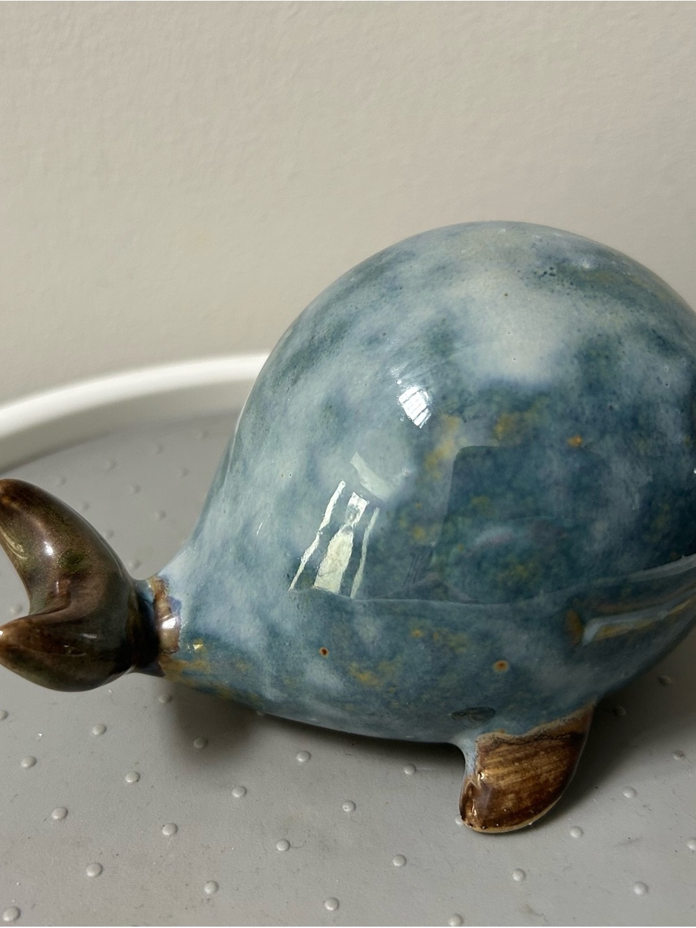 Whale Figurine Happy Pottery Glazed Ceramic Home Decor Blue Brown 5” - Picture 11 of 12